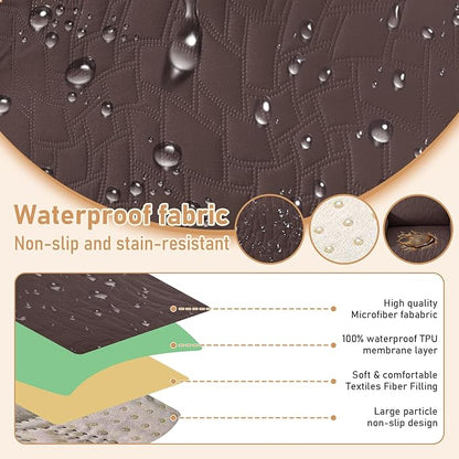 Recliner Covers That Stay in Place, 100% Waterproof Non-Slip Recliner Chair Covers with Pocket, Elastic Straps, Washable Reclining Chair Protector for Kids, Pets, Dog, Cat,Dark Coffee,28IN