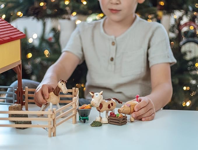 TEKOR Bendable Wooden Animal Toys (Set of 12) | Ages 3 & up | Fun & Posable Animals for Toddlers | Preschool Montessori Toys | Smooth Natural Wood | Endless Play for Girls & Boys