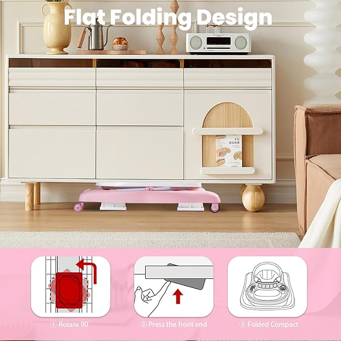 Boyro Baby 5-in-1 Baby Walker, Baby Walkers for Boys Girls 6-12 Months, Foldable Activity Walker, Toddler Infant Walker with Bouncer, Adjustable Height, Removable Footrest, Feeding Tray, Music