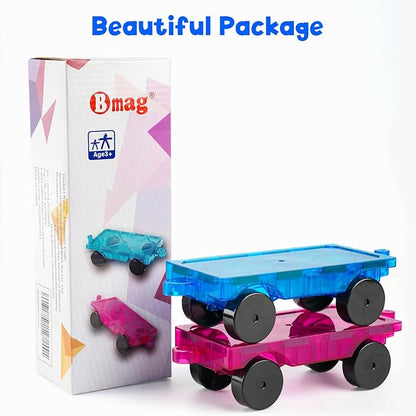 Bmag 2PCS Magnetic Car Set,Construction Vehicle Building Tiles,Magnet Toys Compatible with Magnetic Tiles,STEM Educational Toys for Boys and Girls