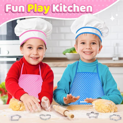Kids Apron Kitchen Toys 20Pcs: Educational Toys Cooking Baking Set with Cookbook, Kids Chef Hat Role Play Dress up Clothes, Ideal Easter Birthday Toys Gift for 3-8 Year Old Girl Toddlers