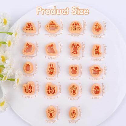 Puocaon Easter Polymer Clay Cutters - 18 Pcs Stud Clay Earring Cutters, Mini Chicken Eggs Baby Rabbit Clay Cutters for Polymer Clay Earrings, 3D Print Mini Clay Cutters for Earrings Making