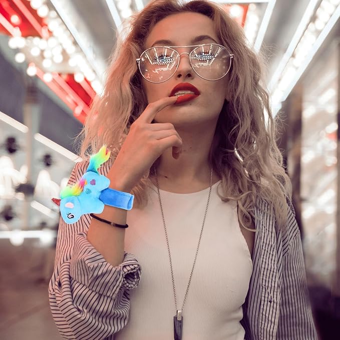 Abaodam Animal Slap Bracelet Unicorn Slap Bracelet Plush Stuffed Animal Hugger Snap Wrist Band for Kids Birthday Party Favors