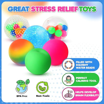 6 Set Squishy Sensory Stress Squeezing Balls forAdults: Best Calming Tool to Relieve Anxiety, Vent Mood and Improve Focus, Easter Basket Stuffers for Kids, Goodie Bag Stuffers