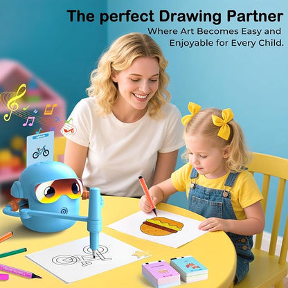 Drawing Robot for Kids Montessori Painting Toys for 3 4 5 6 7 8 Year Old, Voice Interactive Educational Drawing Machine with 100 Cards,16 Colorful Pens & Music-Gift for Boys Girls