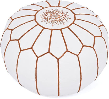 Marrakesh Gallery Genuine Leather Round Pouf Unstuffed - Moroccan Ottoman Footstool, Footrest Cover - Boho Decor - Bohemian Living Room, Bedroom, Kids Room, Gift & Wedding