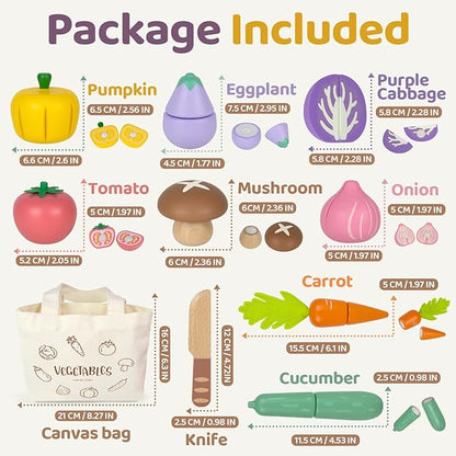Play Food Sets for Kids Kitchen Wooden Food Toys for 3 Year Old Girl Boy Toddler Cutting Pretend Play Set Learning Toys Birthday Gift 1 2 3 Year Old Vegetables
