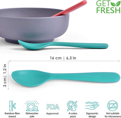 GET FRESH Bamboo Kids Spoons Set – 4-pack Colorful Bamboo Kids Cutlery for Everyday Use – Reusable Bamboo Fiber Kids Spoons for Baby Feeding – Large Bamboo Utensils for Toddlers and School Children