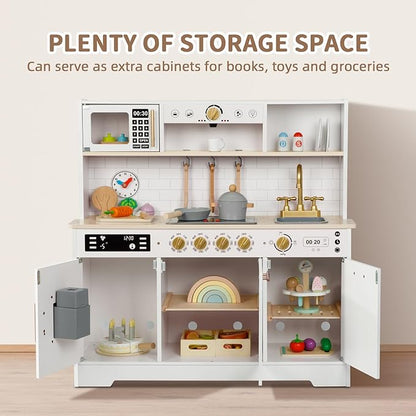 Kids Play Kitchen Set, Kitchen Set for Kids with Plenty of Play Features, Sink, Oven, Stove, Dishwasher, Coffee Maker, Ice Maker and Microwave, Play Kitchen Sets for Kids Ages 4-8.