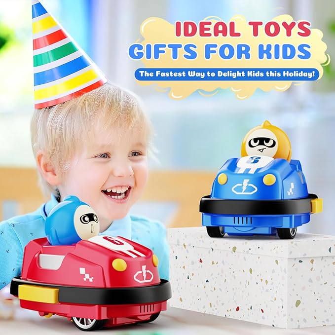 NQD Remote Control Car for Toddler, 2 Pack RC Ejecting Bumper Cars for Kids, RC Cars Toy with Led Lights & Sound, Rechargeable Cartoon Battle Car Toys for 1-3 2-4 3-5 Year Old Kids Birthday Xmas Gift