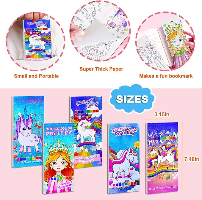 BAOXUE 5PCS Water Color Paint Sets for Kids, Pocket Watercolor Painting coloring Book, Paint With Water Books for Kids Ages 4-8, Art Craft Set for Girls Boys Drawing with Brush
