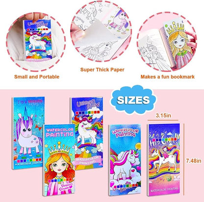 BAOXUE 5PCS Water Color Paint Sets for Kids, Pocket Watercolor Painting coloring Book, Paint With Water Books for Kids Ages 4-8, Art Craft Set for Girls Boys Drawing with Brush