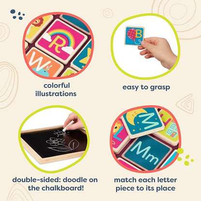 B. Toys- Magnetic Alphabetic- Wooden Alphabet Puzzle – Double-Sided Puzzle & Chalkboard – 26 Magnetic Letter Pieces – 2-in-1 Puzzle for Kids – 3 Years +
