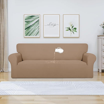 PureFit 100% Dual Waterproof Couch Cover Slipcovers for Couches and Sofas - Stretch Non Slip Fleece Sofa Covers Washable, Leakproof Furniture Protector for Kids, Pets, Dog (Sofa, Camel)