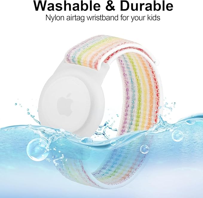 4 Pack Nylon Air Tag Bracelet for Kids, Soft Nylon Air Tag Wristband for Apple Air Tag, Adjustable Anti Lost Wristband for Toddler Baby, Boys, and Girls, Elders (Blue/GreenBlue/Rainbow)