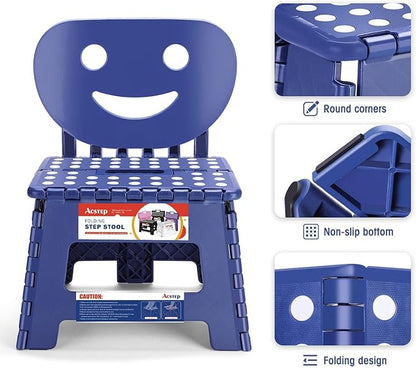 ACSTEP Folding Step Stool with Back Support for Kids,9" Kids Step Stool for Outdoor or Indoor Kitchen Step Stools and Bathroom Stool for Toddlers Boys Girls - Royal Blue, 10 Pack