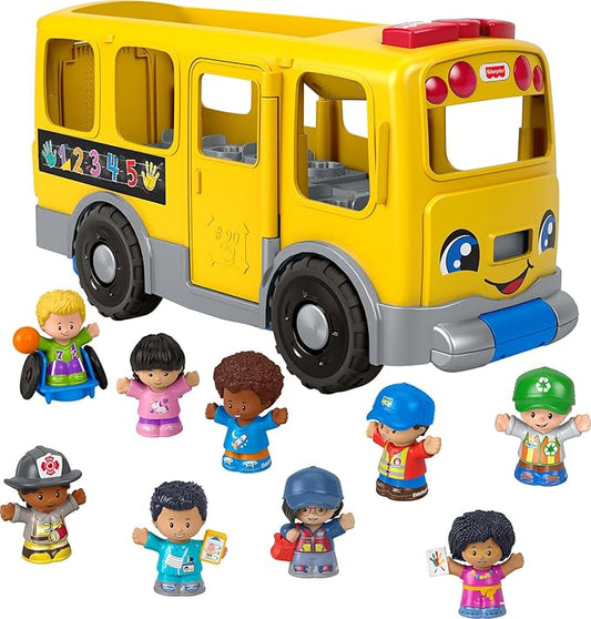 Fisher-Price Little People Toddler Toy Big Yellow School Bus & Community Heroes Set, Musical Pull-Along Vehicle & 9 Figures for Kids Ages 1+ Years