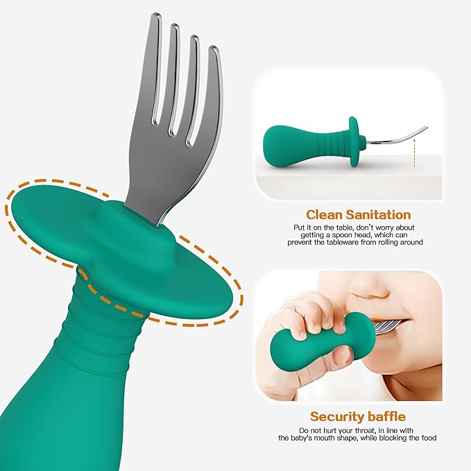 4 Pieces Toddler Forks Baby Forks, Kids Silverware Set with Silicone Handle, 18/8 Stainless Steel Children Safe Forks, BPA Free, Anti-Choke Design, Fork Cutlery Set For Kids