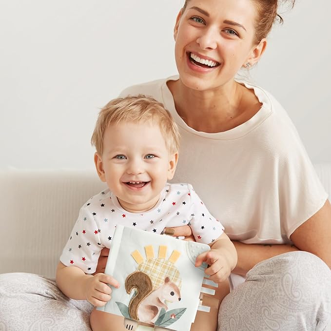 Soft Baby Book with Touch and Feel Pages - Cute Sensory Book for Babies 0-6, 6-12 & 12-18 Months with Mirror & Crinkle Paper - The Perfect Christmas Toy for Baby Showers Or as a Newborn/Infant Gift