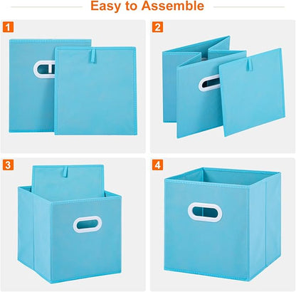 Stero Fabric Storage Bins 6 Pack Fun Colored Durable Storage Cubes with Plastic Handles Foldable Cube Baskets for Home, Kids Room, Closet and Toys Organization Multi Colored