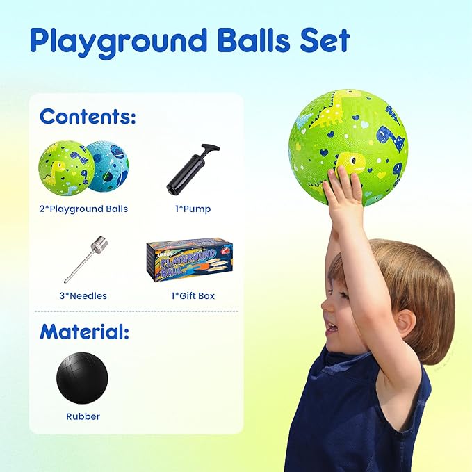 U&C Planet Playground Balls for Toddlers 1-3, 2 Pack 6 inch 8.5 inch Kickball for Kids Outdoor Indoor, Catoon Rubber Balls with Pump, Child Gift for Boys Girls 1-3 3-5 5-10