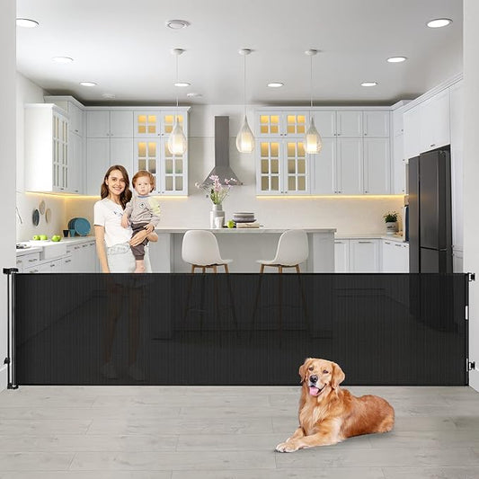 90 Inch Retractable Baby Gates Extra Wide Dog Gates for The House Extra Long Baby Gate for Stairs Child Gates for Wide Openings Large Dog Gate Indoor Outdoor Pet Gates for Dogs, Black