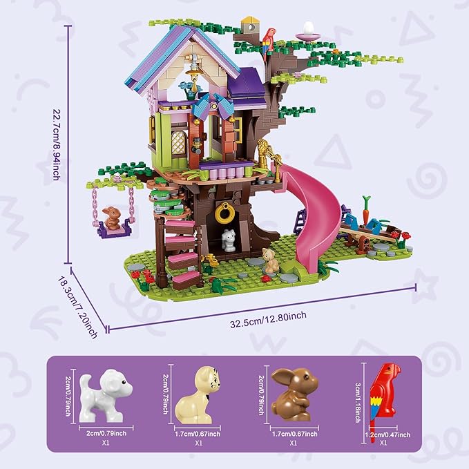 Friends Tree House Building Kit Girls Friendship Forest Jungle Treehouse Pets Amusement Park Toys Set with Seesaw Creative Roleplay Birthday Gifts for Old Kids Boys 8-12,6-12,7-9 (642 PCS)