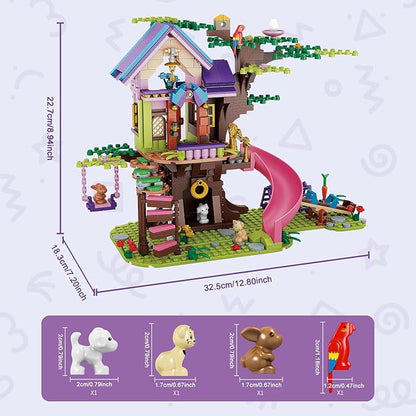 Friends Tree House Building Kit Girls Friendship Forest Jungle Treehouse Pets Amusement Park Toys Set with Seesaw Creative Roleplay Birthday Gifts for Old Kids Boys 8-12,6-12,7-9 (642 PCS)