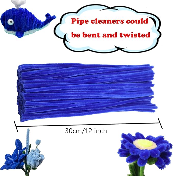 Swpohrat 100 Pieces Dark Blue Pipe Cleaner Craft Set,Thick Fuzzy Chenille Stem Pipe Cleaners for DIY Craft Projects and Decorations