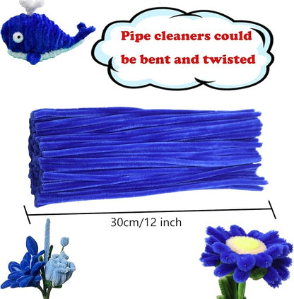 Swpohrat 100 Pieces Dark Blue Pipe Cleaner Craft Set,Thick Fuzzy Chenille Stem Pipe Cleaners for DIY Craft Projects and Decorations
