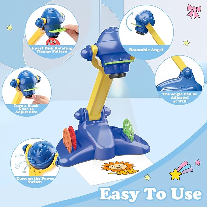 Hoarosall Drawing Projector for Kids, Art and Craft Kit, Toys for Boys Aged 3+, Drawing Supplies, Including Colored Pencils, Crayons, Coloring Books, Gift for 3+ Year Old Boys (Dark Blue)