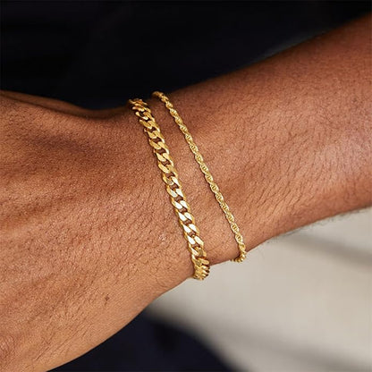 PEALICIOUS Bracelets for Men Jewelry as 2 PCS Silver/Gold Bracelet for Men Chain, 7-10In Stainless Steel Bracelets for Men Fathers Days Gifts for Boys Pulseras Para Hombres Mens Accessories