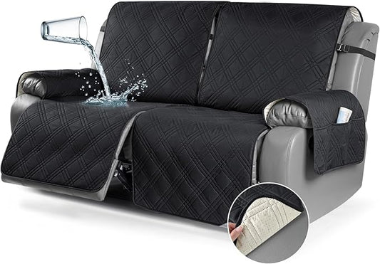 TAOCOCO 100% Waterproof Oversized Loveseat Recliner Cover, Non Slip Split Loveseat Covers for Reclining Loveseat with Elastic Straps for Kids Pets(Oversized 2 Seater, Black)