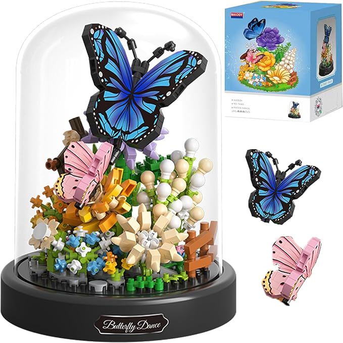 Flower Bouquet Building Set for Adult,Mini Plant Bonsai Tree Friend Set,Botanical Collection Gift for Kids,Home Decor Building Block, New Year Birthday Gift for Women Boys Girls(Butterfly)