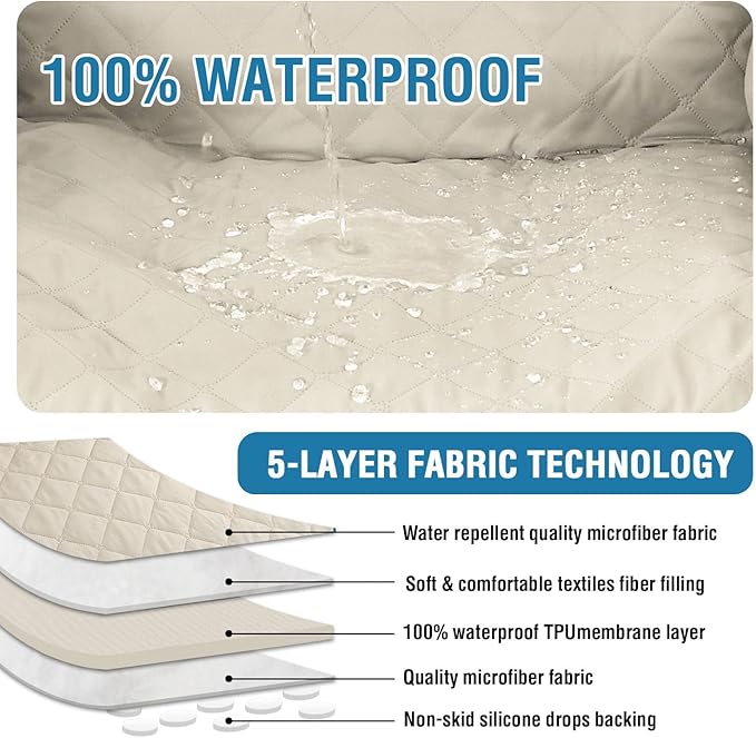 H.VERSAILTEX 100% Waterproof Reclining 2 Seater Sofa Thick Soft Reclining Love Seat Slipcover Non-Slip Reclining Sofa Covers with Elastic Straps for Dogs, Pets(Recliner Loveseat, Coconut Milk)