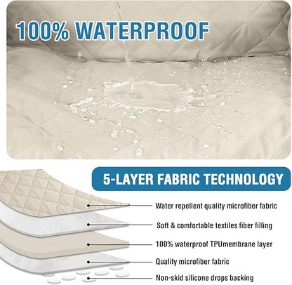 H.VERSAILTEX 100% Waterproof Reclining 2 Seater Sofa Thick Soft Reclining Love Seat Slipcover Non-Slip Reclining Sofa Covers with Elastic Straps for Dogs, Pets(Recliner Loveseat, Coconut Milk)