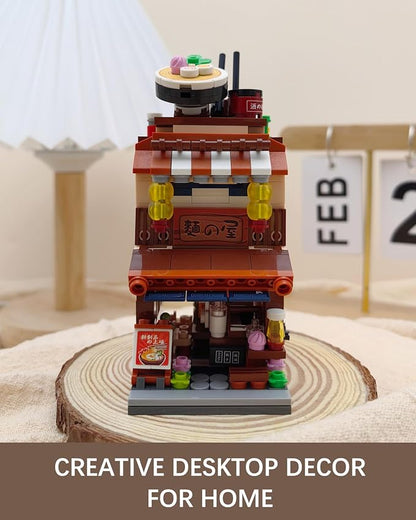 Japanese City Street View Ramen Shop, MOC Creative Building Blocks House Set, Simulation Architecture Construction Toy, Gifts Idea for Kids Adults (Mini Blocks 412 pcs)