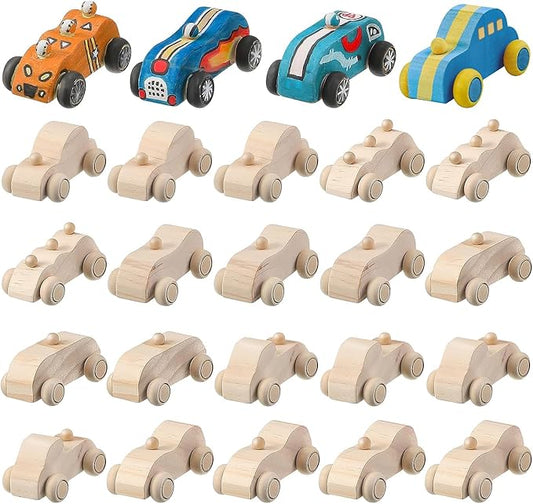 clothmile 24 Pieces DIY Wood Car Toys Unfinished Wooden Cars Toys Wooden Painting Blocks Crafts Kits for Christmas School Students Home Activities Craft Projects Easy Woodworking and Family Time Set