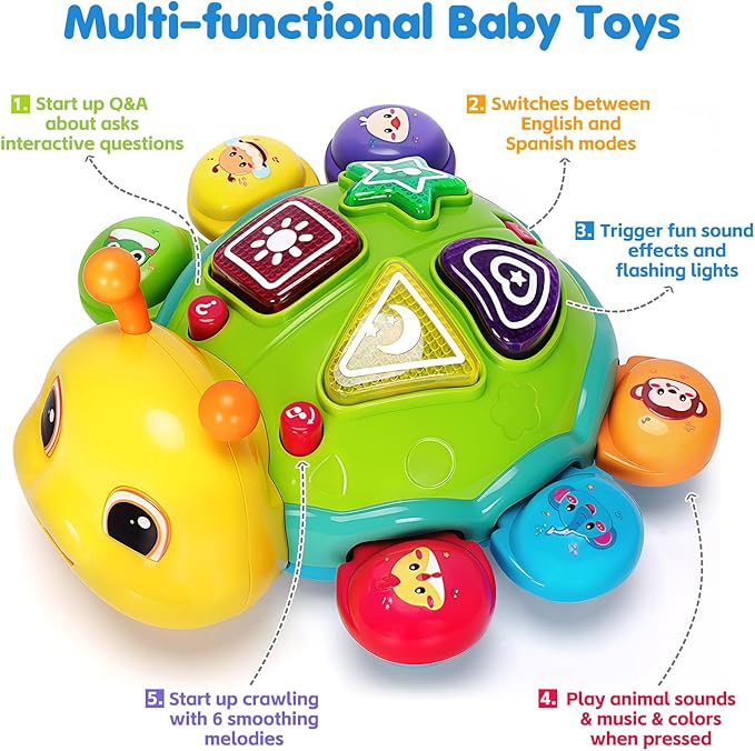Baby Crawling Toys for 6-12 Months, Musical Toys for Infants 7 8 9 10 11 Months, Early Learning Educational Toy with Light Sound, Tummy Time Development Toys, Christmas Birthday Gifts for 1 Year Old