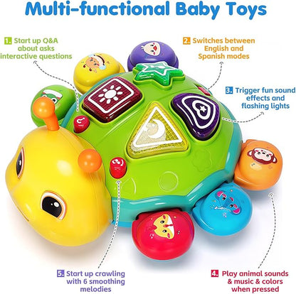 Baby Crawling Toys for 6-12 Months, Musical Toys for Infants 7 8 9 10 11 Months, Early Learning Educational Toy with Light Sound, Tummy Time Development Toys, Christmas Birthday Gifts for 1 Year Old