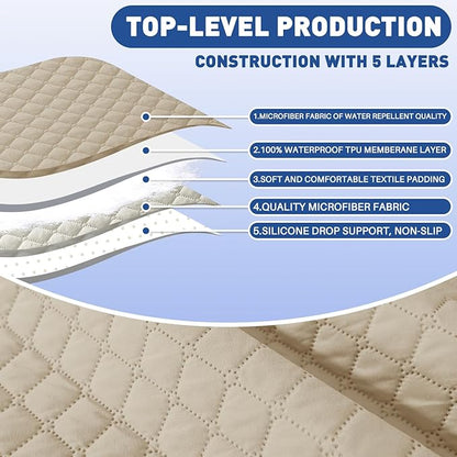 XINEAGE Loveseat Sofa Cover Waterproof Couch Covers for 2 Cushion Couch, Soft Washable Slipcover with Pockets & Non-Slip Elastic Straps, Thick Furniture Protector (Loveseat, Khaki)