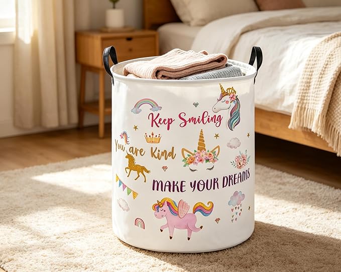 Essme Kids Laundry Basket,Unicorn Hamper Collapsible Waterproof Storage Bin for Girls,Gift Baskets(Color Unicorn)