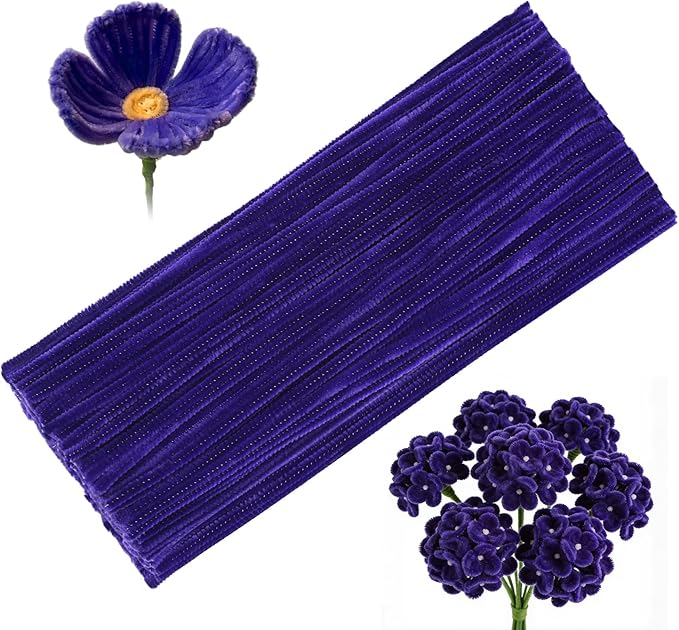 100 Pcs Pipe Cleaners, Deep Purple Pipe Cleaners Bulk for Crafts Flowers, Bouquet Making, Chenille Stem for Home Festival Decorations (Deep Purple)