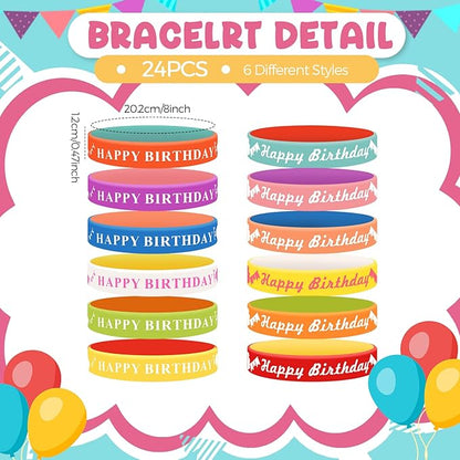 Sabary 48 Pcs Happy Birthday Pencils Rubber Bracelets Set Birthday Party Favors Birthday Pencils Silicone Wristbands Birthday Bracelet for Kids Students Teachers Classroom Reward Gifts (Cute Style)