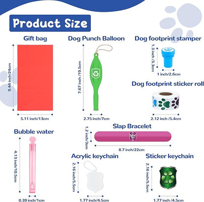 75PCS Dog Paw Party Favors Dog Paw Print Party Supplies Puppy Patrol Theme Pack Include Slap Bracelets、Paw Print Bubble Wands、Paw Stampers 、Punch Balloons、DIY Acrylic Keychain、Sticker、Goodie Bags