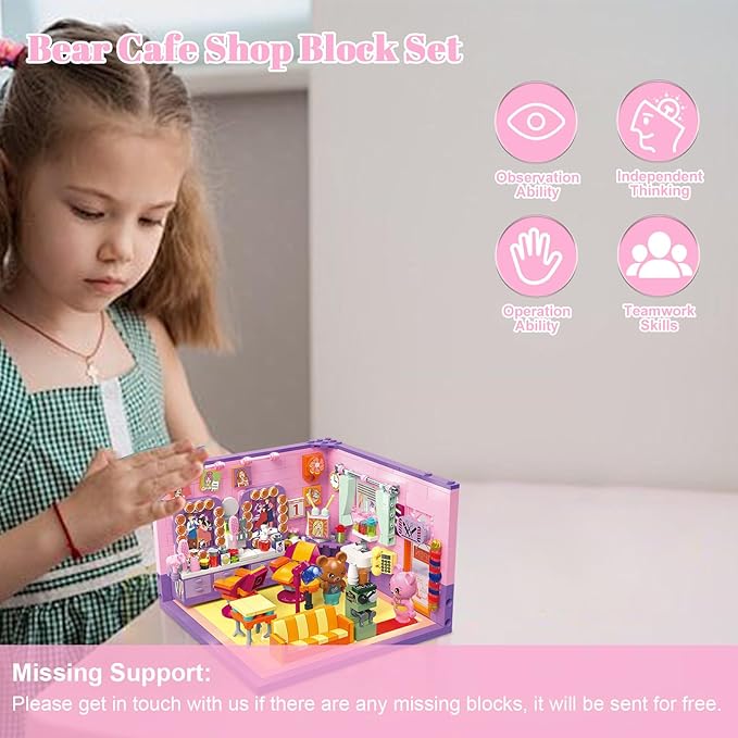 Friends House Building Block Set, Bear Hair Salon Business City View Small Brick Model, Mini Construction Toy, Hobbies Christmas Birthday Gift Teens Children Kids Boys Girls 6+, 583pcs