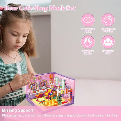 Friends House Building Block Set, Bear Hair Salon Business City View Small Brick Model, Mini Construction Toy, Hobbies Christmas Birthday Gift Teens Children Kids Boys Girls 6+, 583pcs