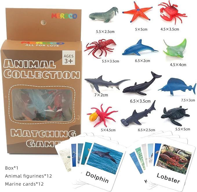MEROCO Montessori Animal Match Game Cards Marine Animal Matching Montessori Language Materials Toddlers Preschool Educational Learning Toys NEWT011