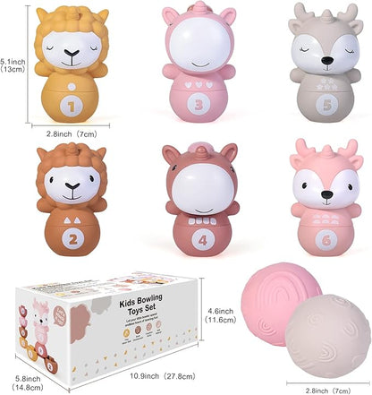 Nueplay Ages 18+ Months Toddler Learning Toys, Counting and Sorting Toys Kids Bowling Set, Animal Shape Puzzle and Bowling Game to Enhance Shape, Color, and Number Recognition, 1 Year Old Girl Gifts