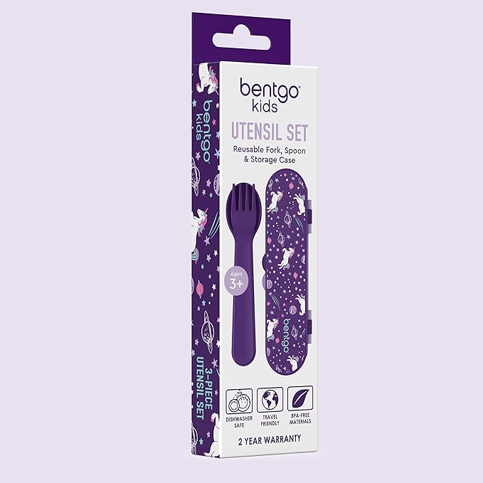 Bentgo Kids Utensil Set - Reusable Plastic Fork, Spoon & Storage Case - BPA-Free Materials, Easy-Grip Handles, Dishwasher Safe - Ideal for School Lunch, Travel, & Outdoors (Unicorn)